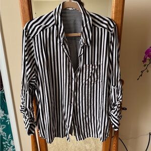 Black and White Striped Button-Up Shirt